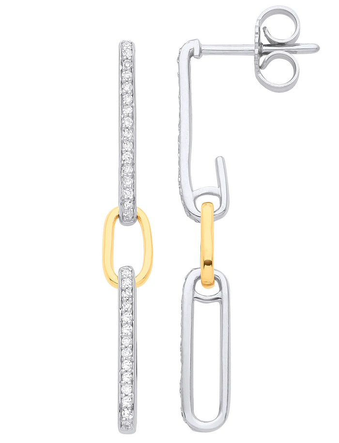 9ct White & Yellow Gold 0.18ctw Link Drop Diamond Earrings