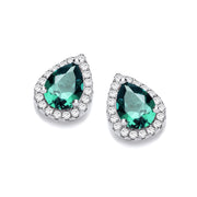 Teardrop Emerald Green Cz Stud Earrings
