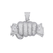 Silver Fist Full of Cash CZ Hollow Pendant