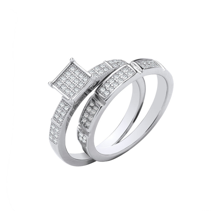Silver  Bridal Set  Square Top CZ Half ET Rings
