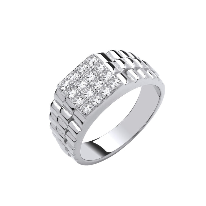 Silver Square Top Gents CZ Ring