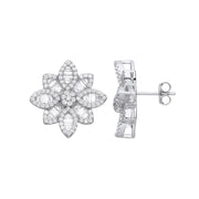 Silver CZ Big Flower Studs