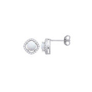 Silver Opal  & CZ Halo Style Stud Earrings
