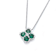 Green Four Leaf Clover Cz Silver Necklace