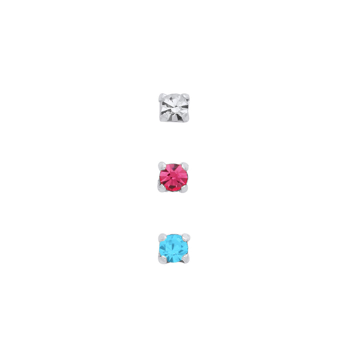 Silver 2mm Crystal Nose Studs (set of 3)