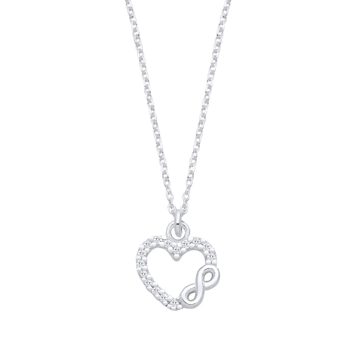 Silver CZ Heart Infinity Pendant Necklace