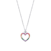 Silver Multi Colour CZ Heart Pendant Necklace