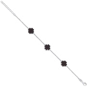 Silver BLACK Enamel Four Leaf Clover Bracelet 7"