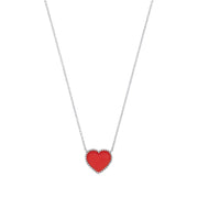 Silver RED Enamel Heart Pendant on Chain