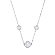 Silver WHITE Enamel Four Leaf Clover Necklace
