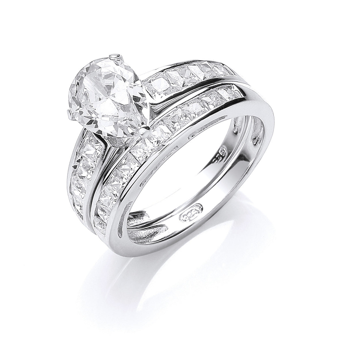 Silver Bridal Set, Pear Cz Centre Rings