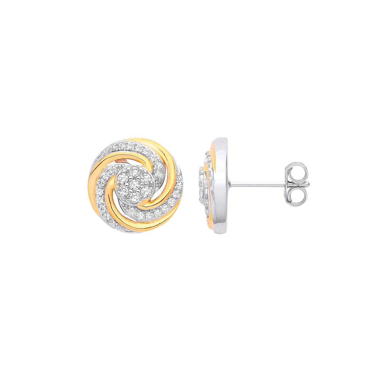 Silver & YG CZ Plated Swirl Studs