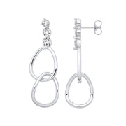 Silver Interlocked Teardrop CZ Earrings