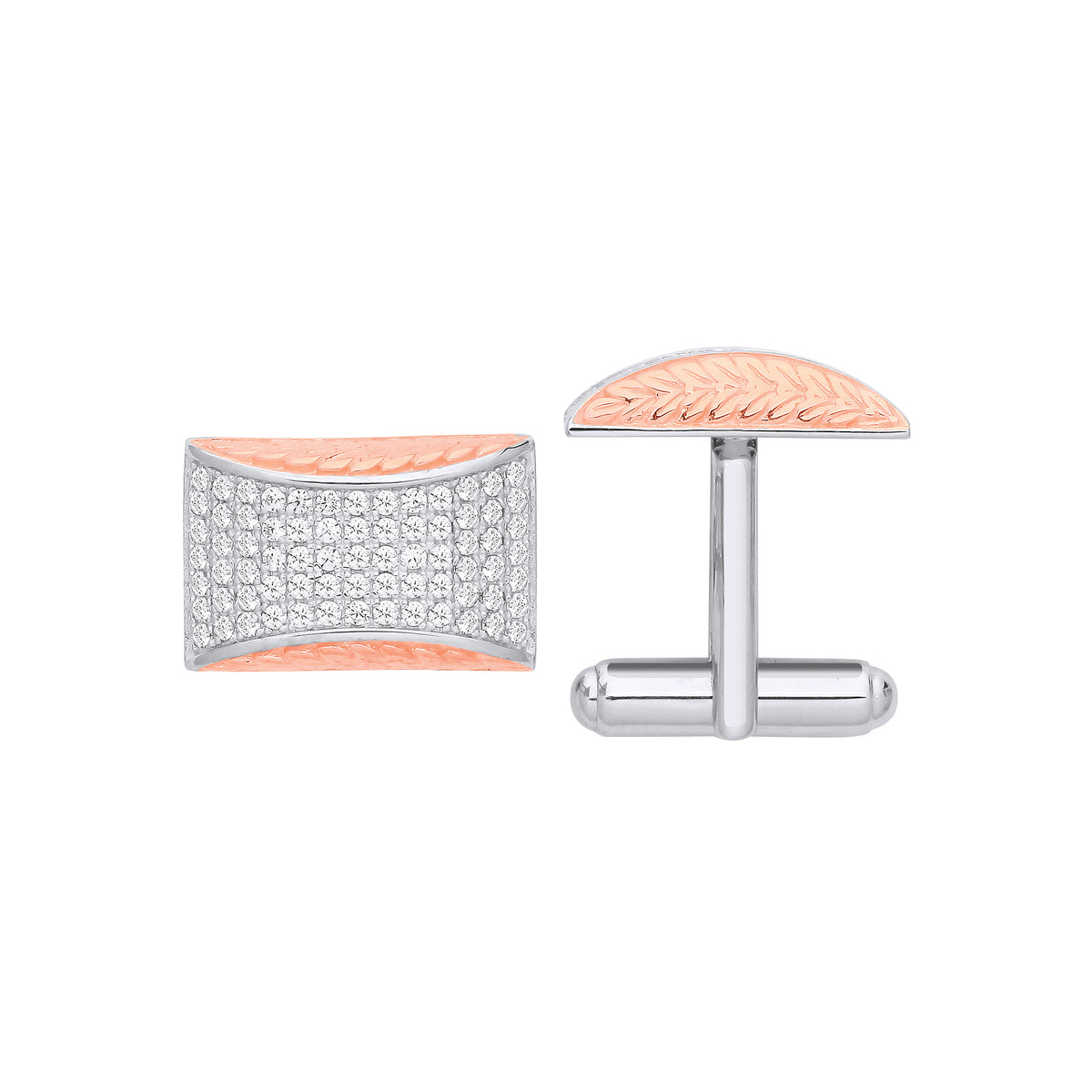 Silver CZs & RG Plating Barley Design Cufflinks