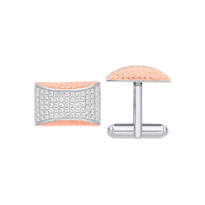 Silver CZs & RG Plating Barley Design Cufflinks