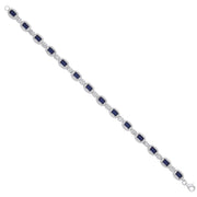 Silver Clear CZ & Blue Sapphire Glass Halo Style Ladies Bracelet