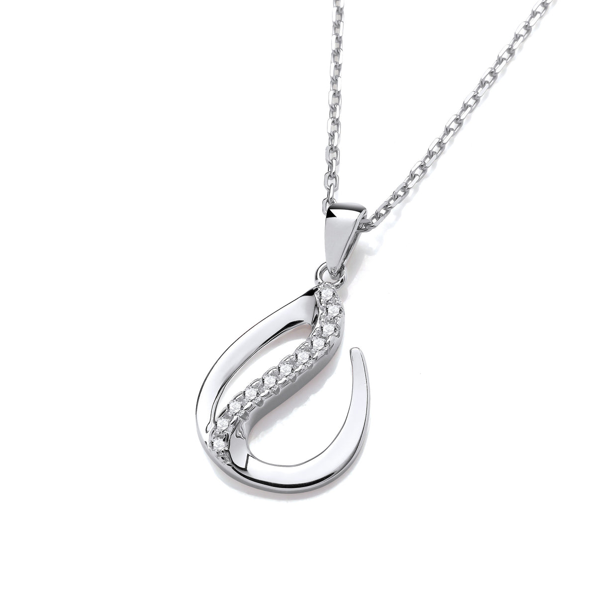 Flat Teardrop Silver Pendant with Chain