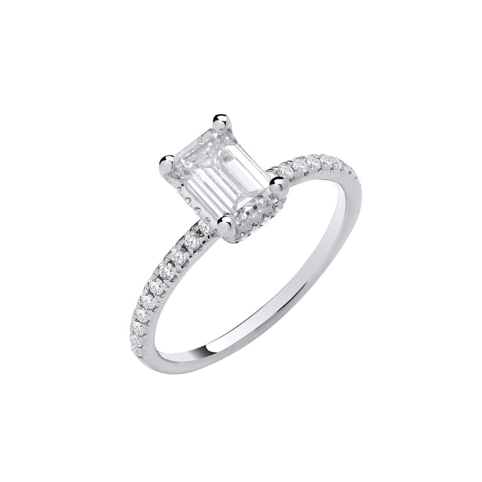 18ct White Gold 1.23ctw Emerald Cut LAB GROWN Hidden Halo  Diamond Ring IGI Certified