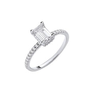 18ct White Gold 1.23ctw Emerald Cut LAB GROWN Hidden Halo  Diamond Ring IGI Certified