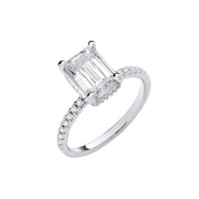 18ct White Gold 2.25ctw Emerald Cut LAB GROWN Hidden Halo Diamond Ring IGI Certified