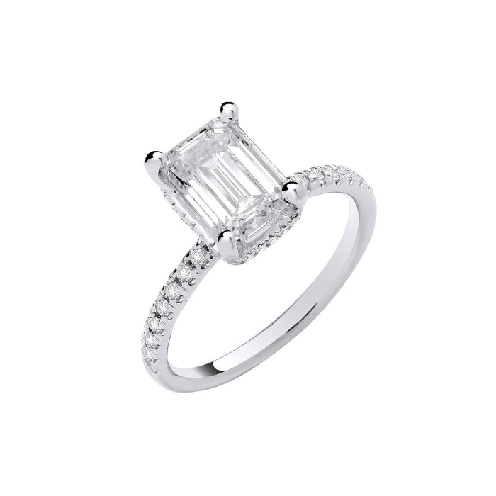 18ct White Gold 2.25ctw Emerald Cut LAB GROWN Hidden Halo Diamond Ring IGI Certified