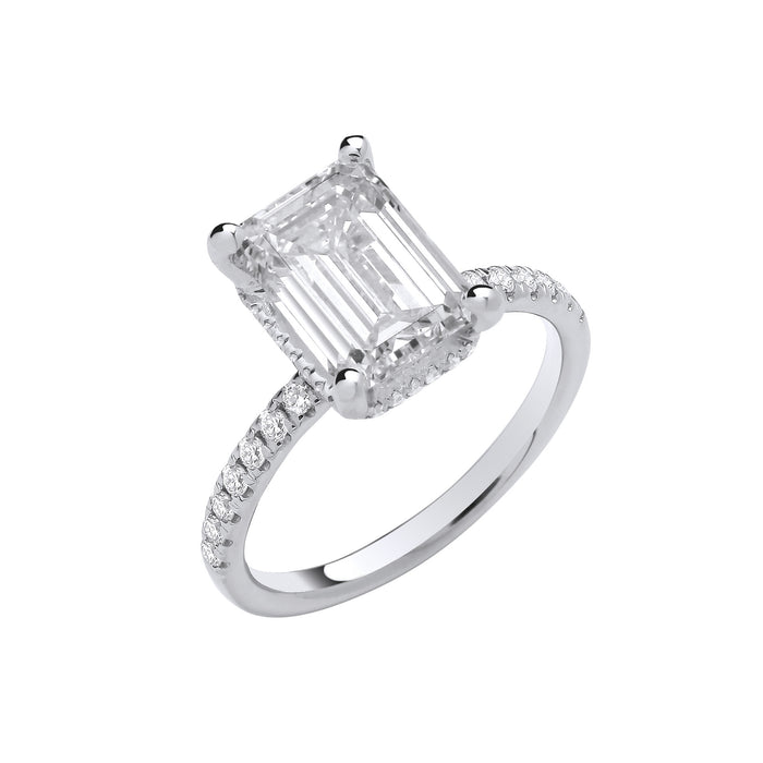 18ct White Gold 3.30ctw Emerald Cut LAB GROWN Hidden Halo Diamond Ring IGI Certified