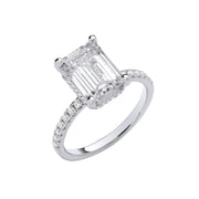 18ct White Gold 3.30ctw Emerald Cut LAB GROWN Hidden Halo Diamond Ring IGI Certified