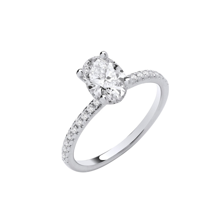 18ct White Gold 1.21ctw Oval LAB GROWN Hidden Halo Diamond Ring IGI Certified