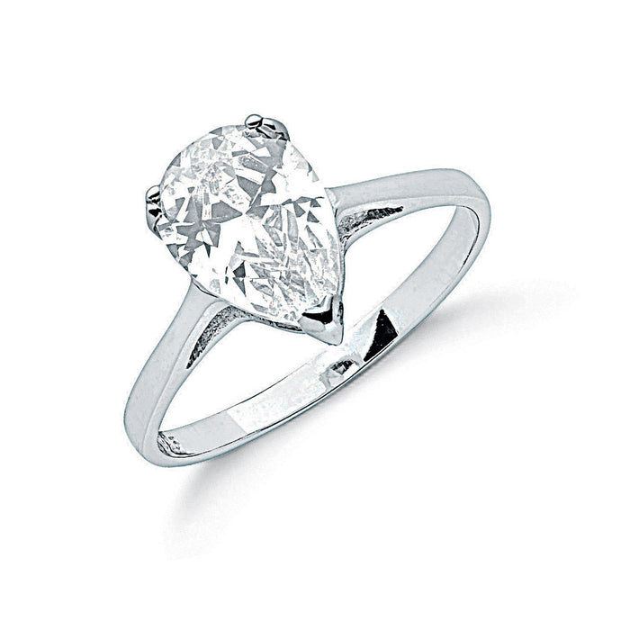 Silver Claw Set Pear Cut Cz Solitaire Ring