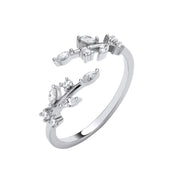 Silver Cross-Over Olive Tree CZs Ring