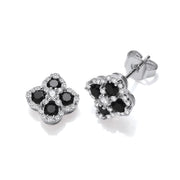 Black Four Leaf Clover Cz Stud Earrings