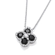 Black Four Leaf Clover Cz Silver Necklace