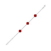 Silver RED Enamel Four Leaf Clover Bracelet