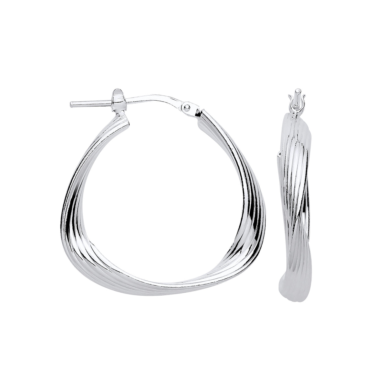 Silver Triangle 26mm Twisted Hoop Earrings