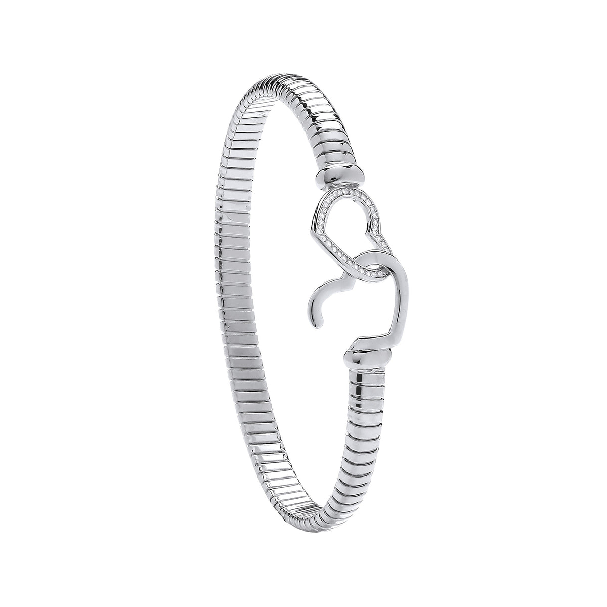 Silver Hearts Hook, Ribbed Ladies Bangle