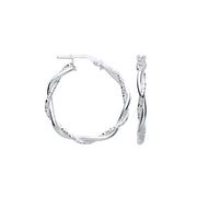 Silver D/C & Plain Twist Medium Hoop Earrings