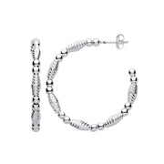 Silver Beads and Twist Medium Hoop Earrings