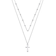 Silver Two Chains 16"/ 18" with Cross Pendant