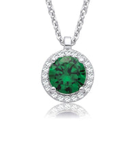 Emerald Green and Clear CZs Halo Pendant with Chain