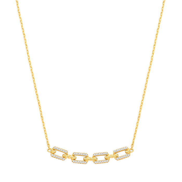 Silver 18ct YG Plated Necklace with CZ Paper Clip Pendant