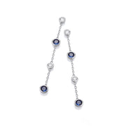 Silver Rubover Clear & Blue Cz's Drop Earrings