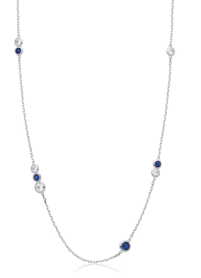 Silver Rubover Blue & Clear Cz's 18" Necklace