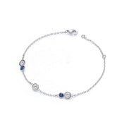 Silver Rubover Blue & Clear Cz's Ladies Bracelet