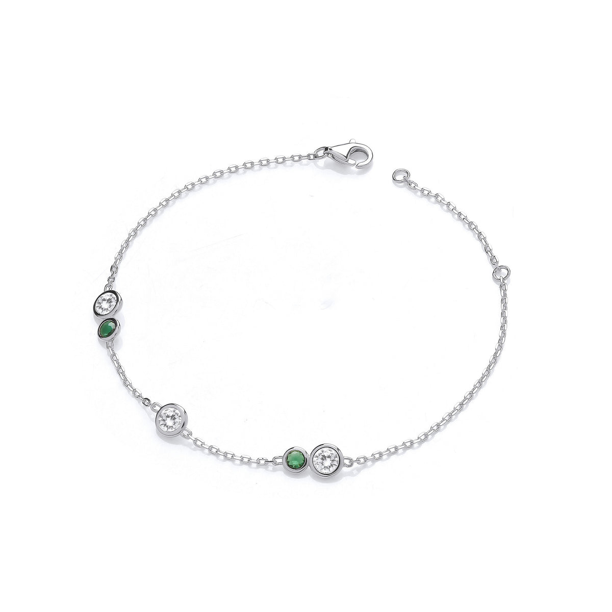Silver Rubover Green & Clear Cz's Ladies Bracelet