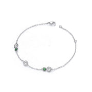 Silver Rubover Green & Clear Cz's Ladies Bracelet