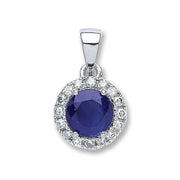 9ct White Gold 0.15ct Diamond, 0.70ct Round Sapphire Pendant
