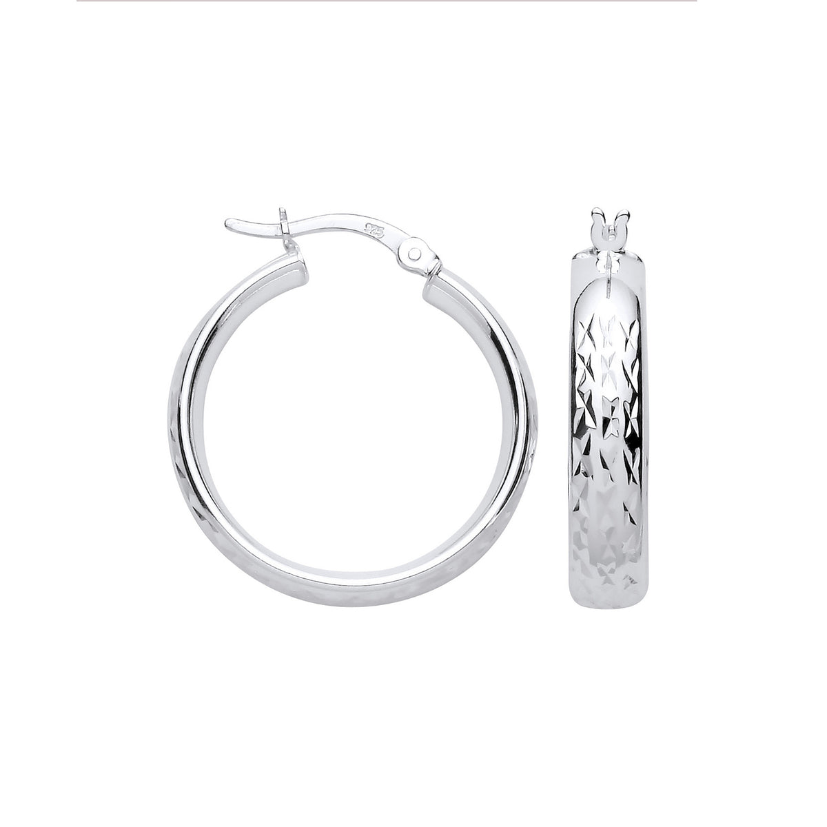 Silver 20mm Tyre Tread Design D Shape Earrings