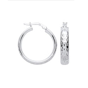 Silver 20mm Tyre Tread Design D Shape Earrings