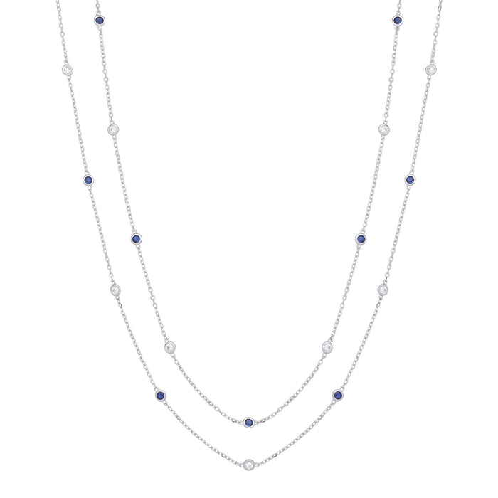 38" Silver Rubover Blue & Clear Cz's Necklace