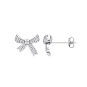 Silver CZ Bow Stud Earrings